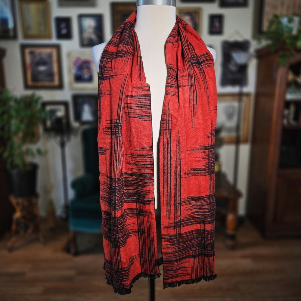 Cashmere Scarf‎ Red Black Plaid Check Soft Winter Neck Warmer Fringe Wrap 70x12